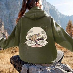 Frogcore Hoodie: Cottagecore Green Graphic Sweatshirt