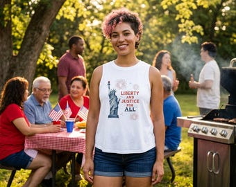 Liberty and Justice for All Crop Top, Statue of Liberty Fireworks | 4th of July