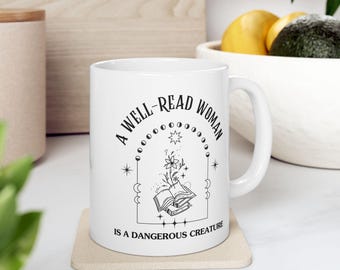 A well-read woman coffee mug: Literary Coffee Mug, Book Lover Gift, Reading Gift, Personalized Mug, Bookworm Coffee Cup