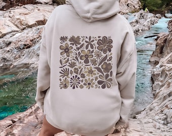 Floral Hoodie: Tan Brown Flower Sweatshirt, Nature Inspired