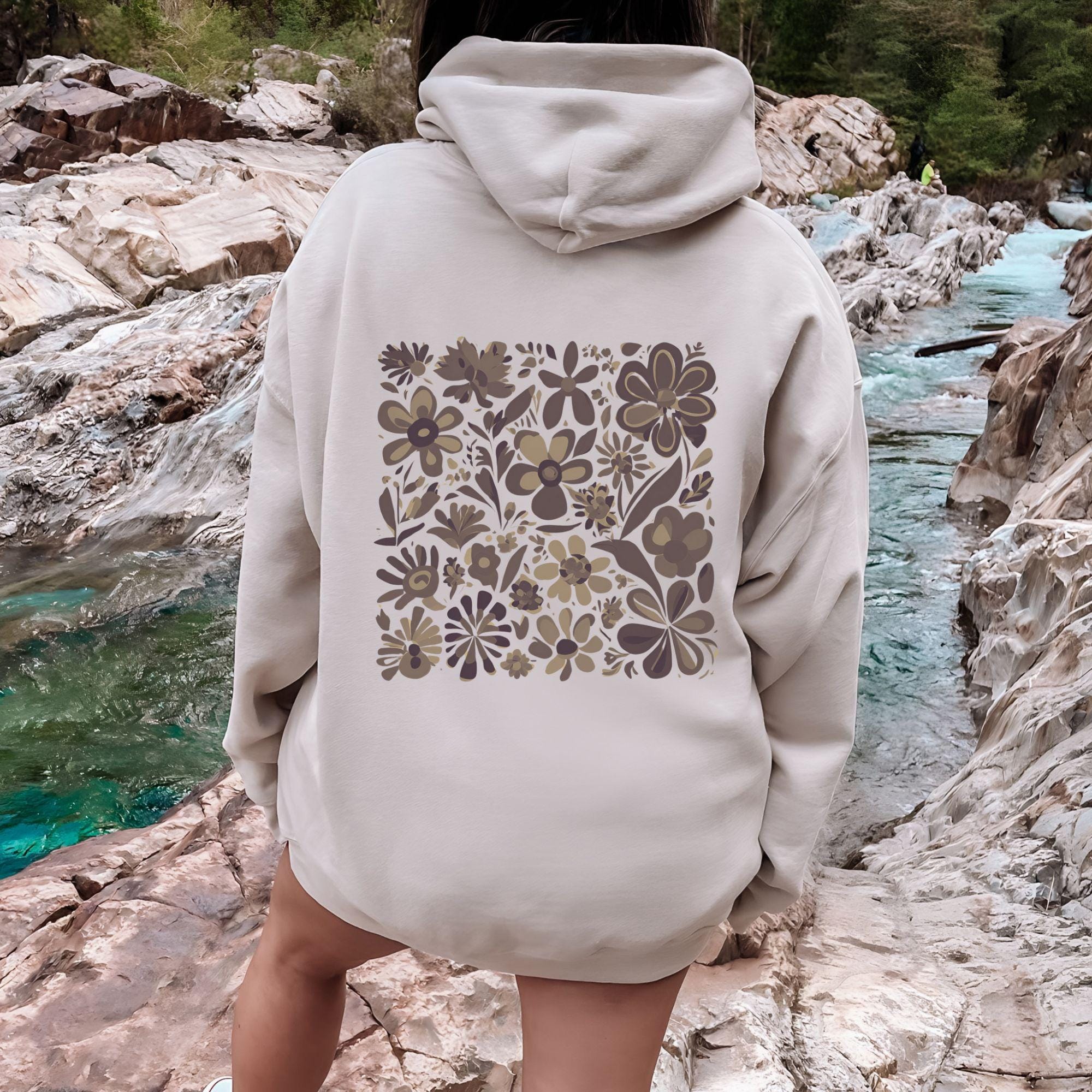 Floral Sweatshirt Flower Sweatshirt Tan Sweatshirt Brown