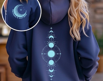 Bluza z kapturem i suwakiem z fazami księżyca: Bluza astronomiczna Celestial Stargazer