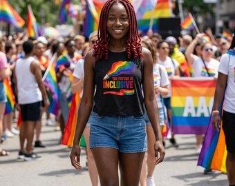 The Future Is Inclusive Pride rainbow megaphone Women's Crop Top | Pride Month