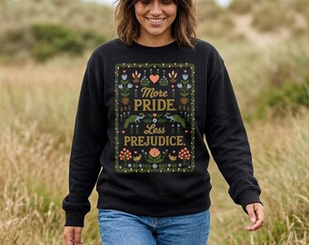 Bluza z okrągłym dekoltem „Więcej dumy, mniej uprzedzeń” | Bluza z kwiatowym wzorem