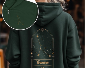 Cancer Zodiac hoodie met rits: astrologisch sweatshirt cadeau
