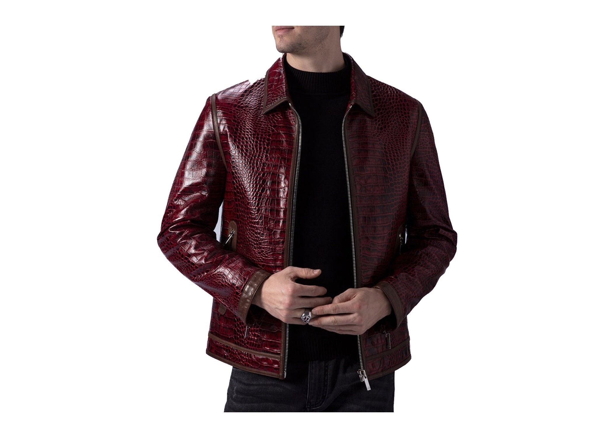 Genuine Leather Biker Jacket  Men's Crocodile & Snake Embossed Leather –  Sol Hermosa Inc.