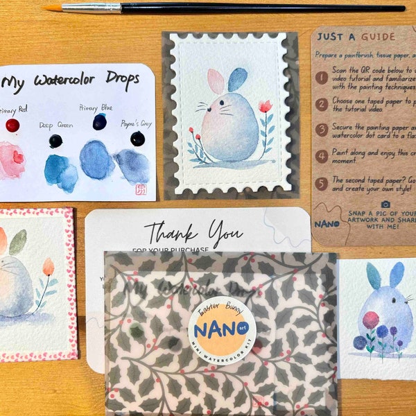 Easy DIY Watercolor Kit - Easter Bunny - Beginner & Adult Drawing - Travel Painting - Family Game - Art for Kids - Handmade Gift Card