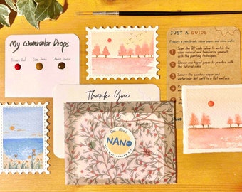 Easy DIY Watercolour Kit - Red Forest - Beginner & Adult Drawing - Travel Painting - Office Game - Team Party