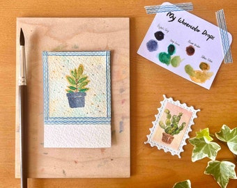 Easy Watercolour Painting Kit - Tiny Plant - Easy DIY - Beginner Adult Drawing - Fun Art - Office Game - Team Building