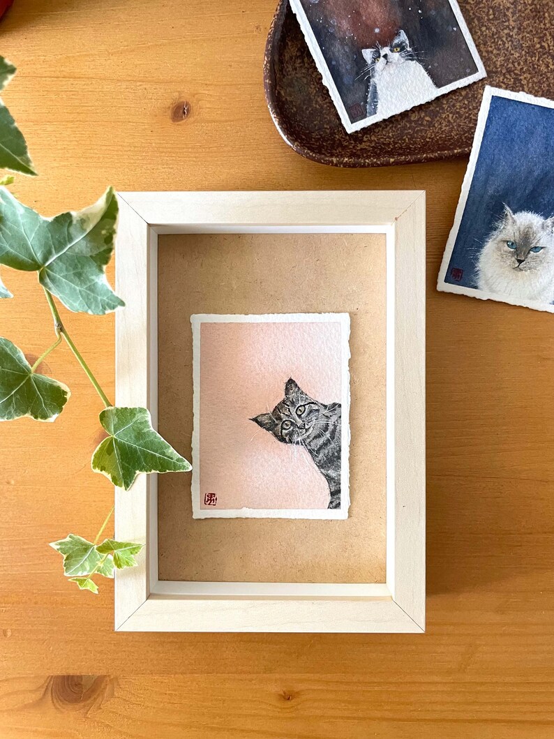 custom mini watercolor pet portrait cat painting