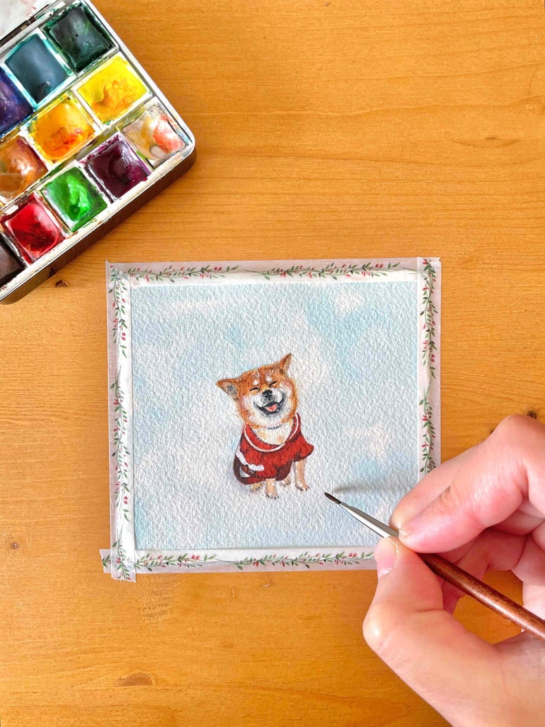 custom mini watercolor dog portrait painting