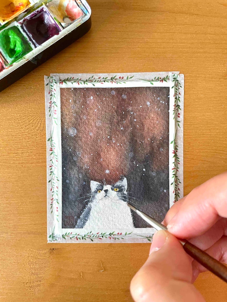 custom mini watercolor cat portrait painting