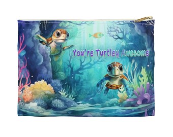 Accessory Pouch - "You're Turtley Awesome" - featuring Watercolor Turtles in the Oceans - small