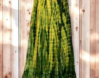 Hippie Boho Style Tie-dye Skirt: Handmade Embroidery and Lace Design