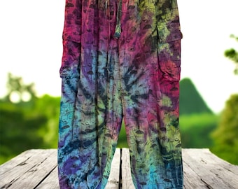 Pantalones estilo boho con estampado de setas y forro polar: pantalones holgados de corte hippie.
