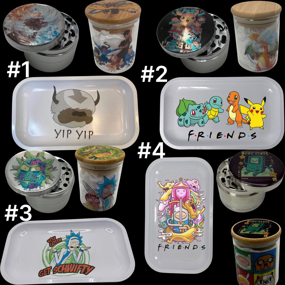 Cartoons Herb Grinder Set with Matching Stash Jars and Rolling Trays