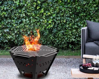 Braciere moderno in acciaio inossidabile FlameHex - Senza fumo e portatile - Grande formato