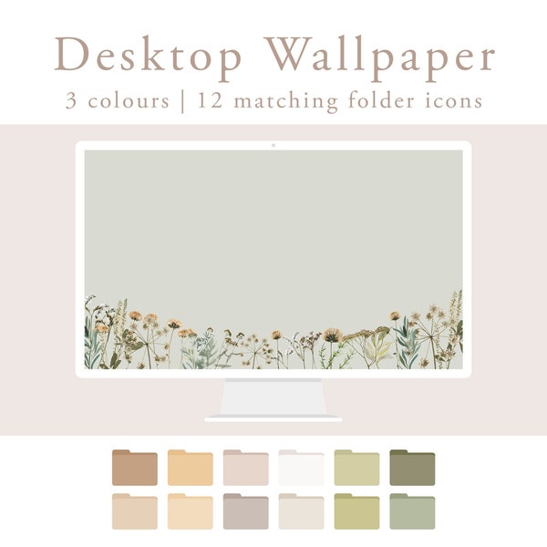 Minimalist Wildflower Wallpaper - Neutral Aesthetic Desktop Background - Feminine Botanical Flower Background - Widescreen