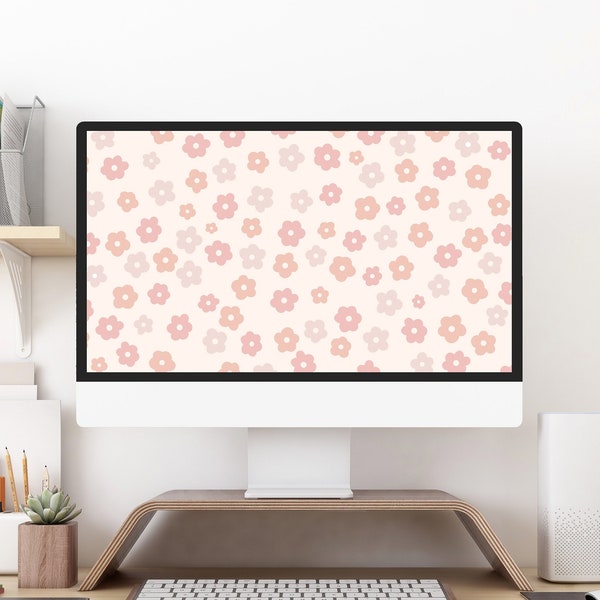 Pink Floral Wallpaper - Pastel Aesthetic Desktop Background - Feminine Botanical Uplifting Flower Background - Widescreen - Instant Download