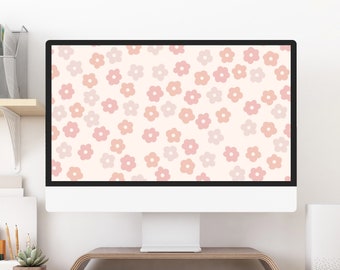 Pink Floral Desktop Wallpaper: Pastel Beige Flowers (Instant Download)