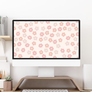 Pink Floral Wallpaper - Pastel Aesthetic Desktop Background - Feminine Botanical Cute Flower Background - Widescreen - Instant Download