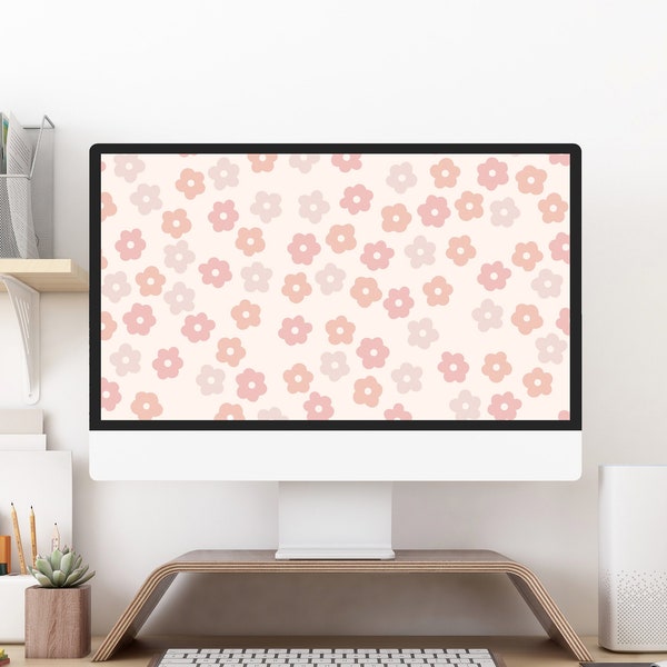 Pink Floral Wallpaper - Pastel Aesthetic Desktop Background - Feminine Botanical Uplifting Flower Background - Widescreen - Instant Download