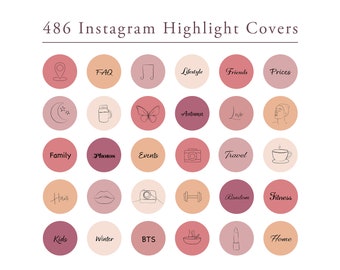 486 Instagram Highlight Covers - Line Art Icons - Girly Minimalistic Insta Icons - Pink Story Highlight Icons