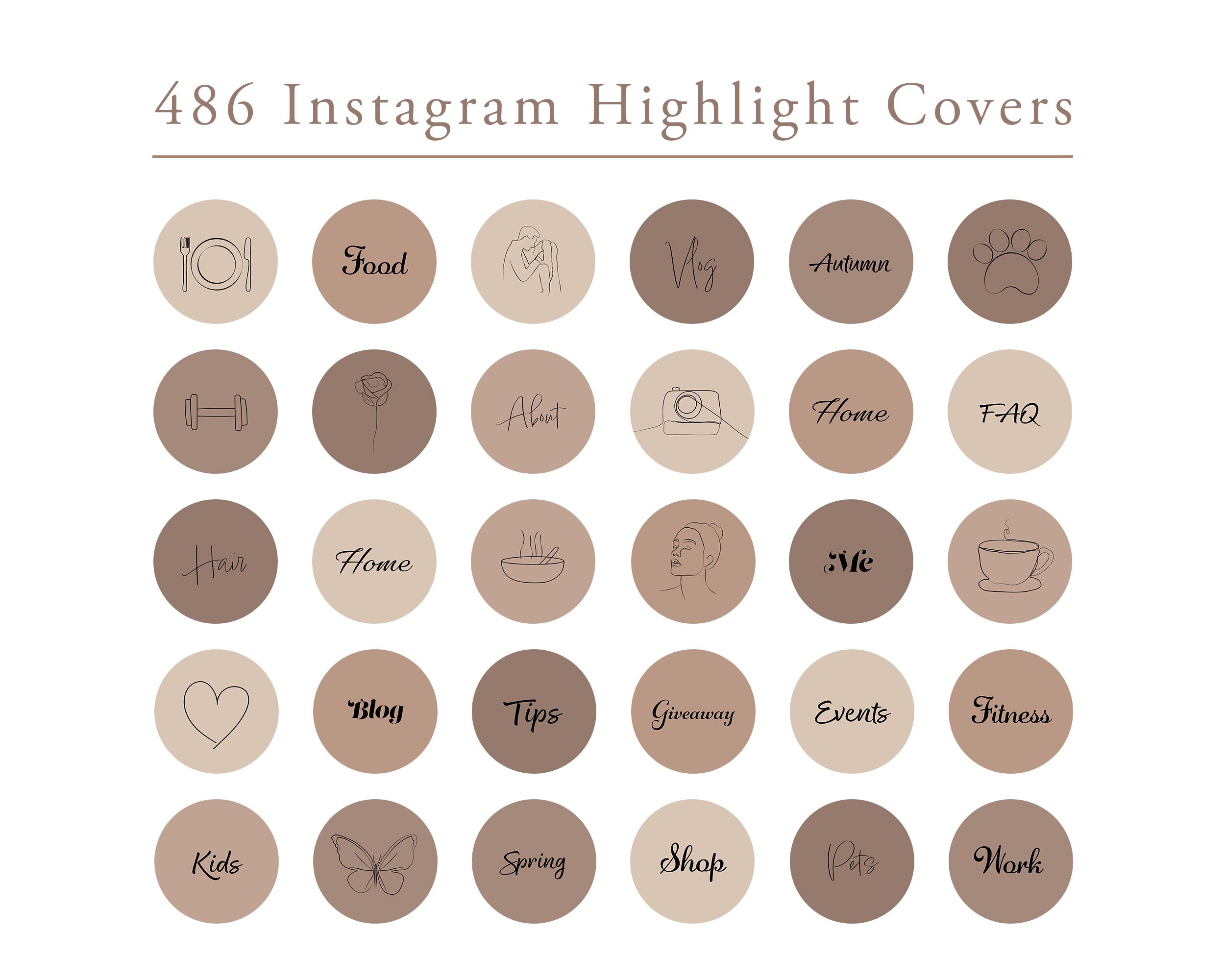 486 Neutral Instagram Highlight Covers Beige Line Art Icons - Etsy