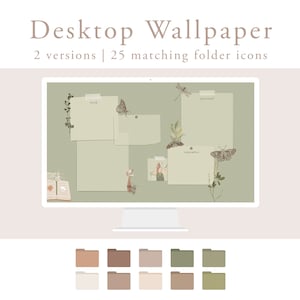 Botanical Organizer Wallpaper - Neutral Aesthetic Desktop Background - Green Botanical Flower Background - Nature Wallpaper