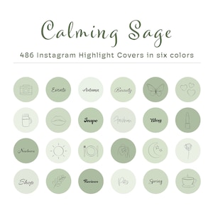 486 Salbei Instagram Highlight Covers - Grüne Boho Line Art Icons - Minimalistische Insta Icons - Light Story Highlight Icons