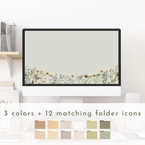 Minimalist Wildflower Wallpaper - Neutral Aesthetic Desktop Background - Feminine Botanical Flower Background - Widescreen