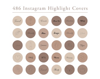 Neutrale Instagram-hoogtepuntenomslagen: beige lijntekeningen (digitale download)