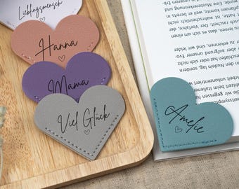 Lesezeichen personalisiert, Herz Lesezeichen aus Leder, Geschenk für Buchliebhaber, Geschenk für Frauen, kleine Geschenke für Sie, für Mama