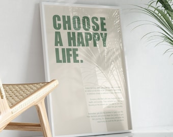 CHOOSE A HAPPY LIFE Motivational Typography Print || Modern Minimalistic Wall Art || Digital Prints Download || Printable Wall Art