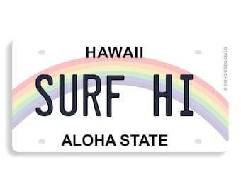 Surf HI Sticker | Hawaii License Plate Sticker | Shore House Games | Surfing Gift | Island Life | Coastal Sticker