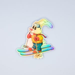 Pegatina holográfica de conejito de esquí / Calcomanía divertida para casco de esquí / Estilo après-ski / Regalo para esquiadores / Pegatina de vida en la montaña / Ambiente deportivo de invierno