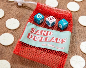 Juego de dados Sand Dollars / Juego de dados de playa / Juegos de mesa para la casa de la playa / Regalo costero / Juego de vacaciones familiares / Juego de mesa para la casa de la playa