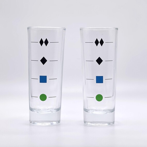 Glass Ski Trail Sign Shot Glasses (set of 2) Novelty Ski Gift