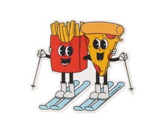 Pegatina de esquí con diseño de pizza y patatas fritas / Divertida para esquiadores principiantes / Regalo para esquiadores / Regalo para viajes de esquí / Après-ski / Pegatina para casco de esquí / Juegos de casa de esquí
