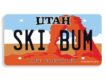 Ski Bum Utah Sticker | UT License Plate Decal | Ski the Rockies | Après Ski Sticker | Gift for Skier | Funny Ski Sticker | Mountain Life