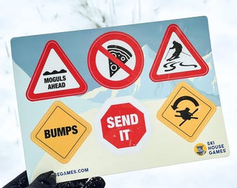 Road Sign Sticker Sheet | Funny Ski Trail Sign Decals | Waterproof Helmet Stickers | Gift for Skier | Après Ski Vibe | Mountain Life Style