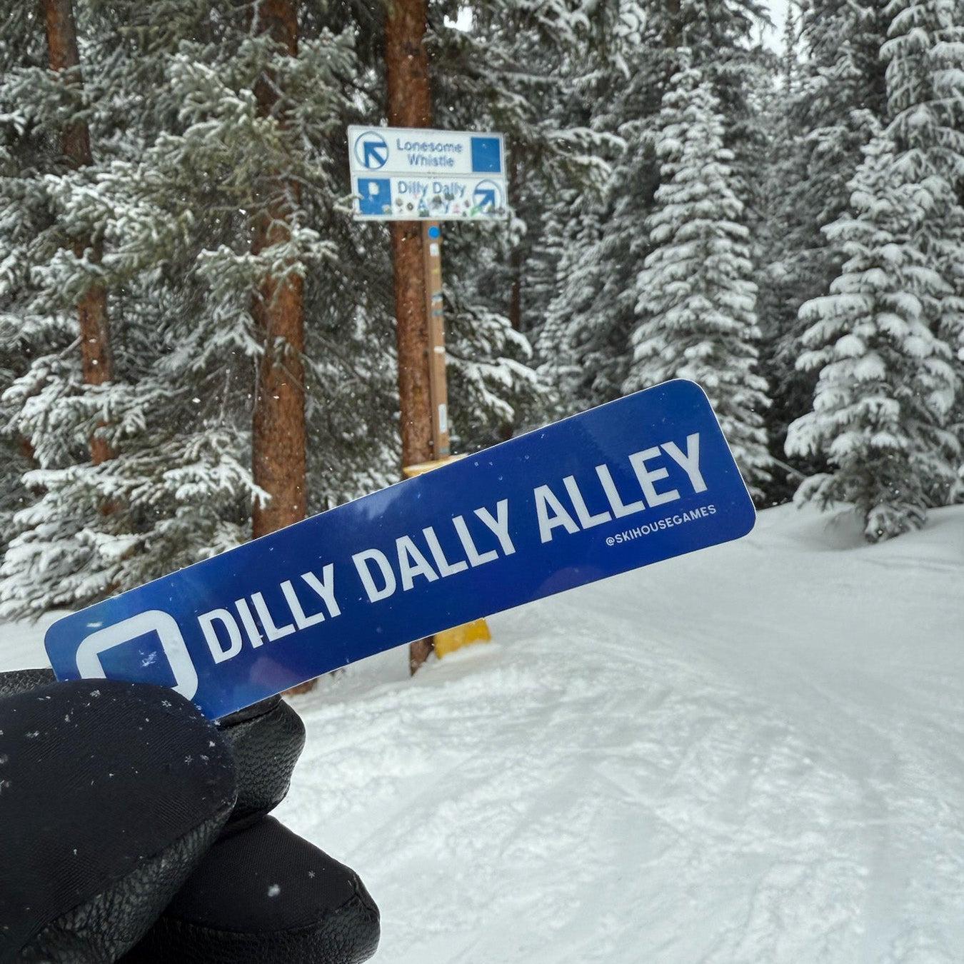 Dilly Dally Alley Ski Sticker | Blue Square Trail Sign Decal