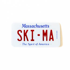 Ski MA - Massachusetts License Plate Sticker |  | Helmet Sticker  | Ski Lover | Gift for Skiier | Love to Ski | Ski Sticker