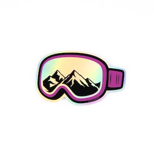 Pink Mountain Holographic Goggles | Girly Ski Helmet Sticker | Sparkly Ski Decal | Ski House Games | Cute Snowboard Gift | Winter Aesthetic