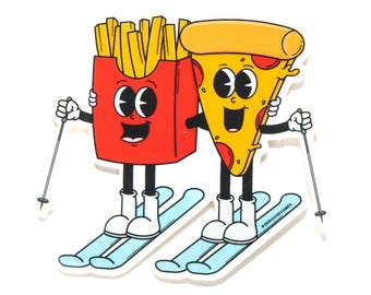 Pizza + French Fry Ski Sticker | Ski Gift | Ski Helmet Sticker | Snowboard Decal | Kids Ski | Gift for Skiier | Ski Gift | Laptop Decal