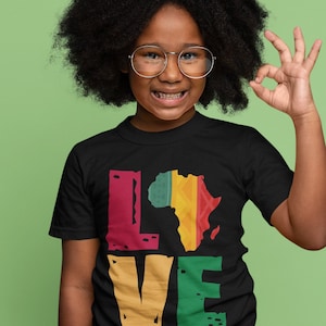 Unisex schwarze Geschichte T-Shirt, Liebe Afrika Karte T-Shirt für Kinder, afrikanische Karte T-Shirt für Jungen für Mädchen, passendes T-Shirt, afrikanisches Erbe Shirt