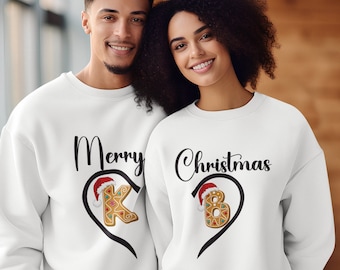 Personalized Couple Christmas Shirt, Merry Xmas Couple Hoodie Sweatshirt Tshirt for Wife Husband, Custom Name Family Matching T-shirt Gift