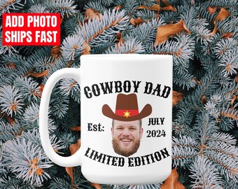 Add Photo Cowboy Dad Father's Day gift, Western Themed Cowboy Dad Ceramic Mugs, Gifts for Dads to be Rodeo Granddad grandpa Father mug gifts