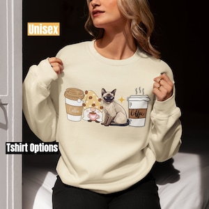 Siamese Cat Coffee Lover Winter T-shirt Sweatshirt Hoodie for men and women, Siamese Lover Crewneck Tshirt for Cat Mom Dad Tee Coffee gift