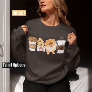 Pomerania Coffee Lover Tshirt Felpa con cappuccio per uomo donna Inverno Girocollo per cane mamma papà Gnome Tee Border Pomeranian Coffee Shirt regalo